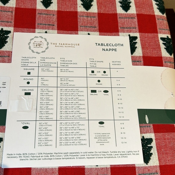 The Farmhouse Rachel Ashwell Christmas Tree Tablecloth Plaid 60”x102” Oblong Red - Picture 2 of 2